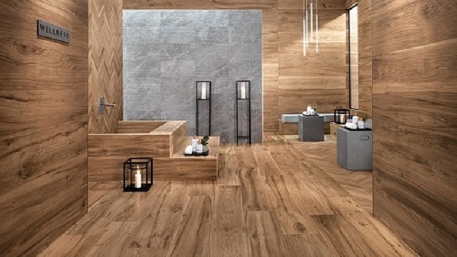 Gạch vân gỗ lát nền phòng tắm
