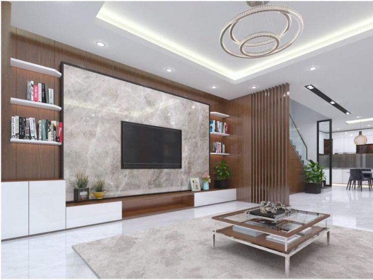 mẫu phòng khách ốp nhựa đẹp