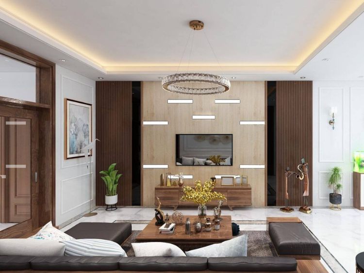 mẫu phòng khách ốp nhựa đẹp