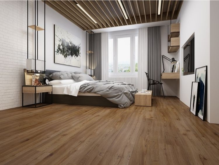 Không gian nội thất lát sàn nhựa WPC mang lại cảm giác ấm áp và sang trọng.